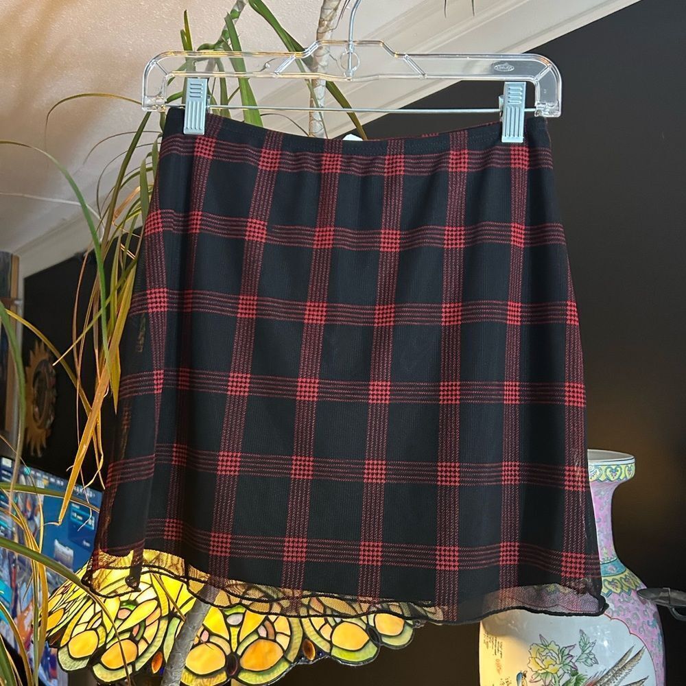 Garage Red and Black Plaid Mini Skirt Size S